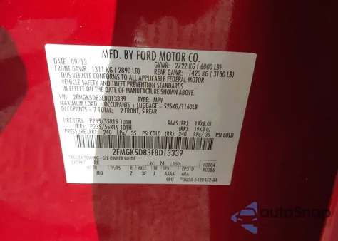 2014 Ford Flex Limited из США, поврежденный, VIN 2FMGK5D83EBD13339